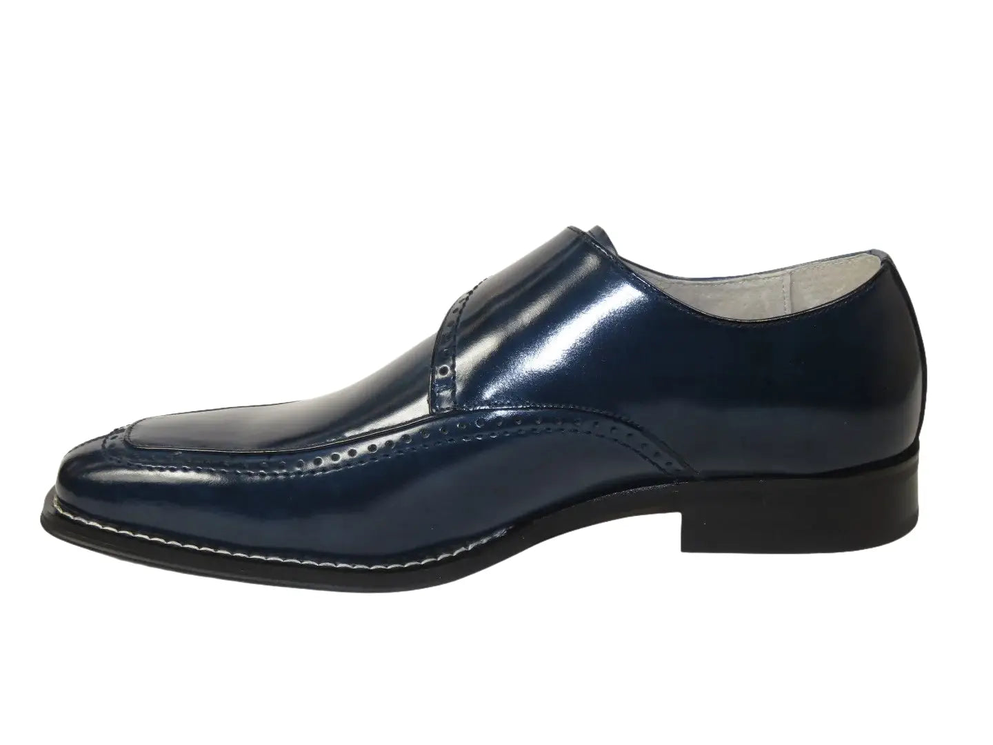 Men's Giovanni Shoes High Quality Leather Monk Strap Buckle AMATO Navy