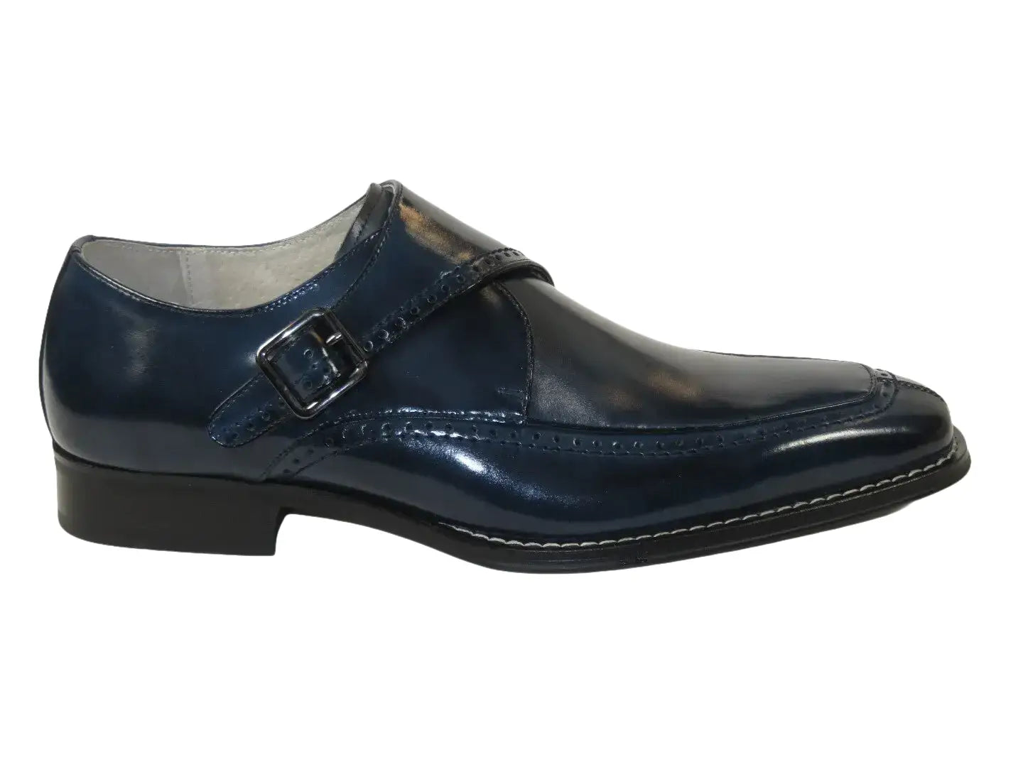 Men's Giovanni Shoes High Quality Leather Monk Strap Buckle AMATO Navy