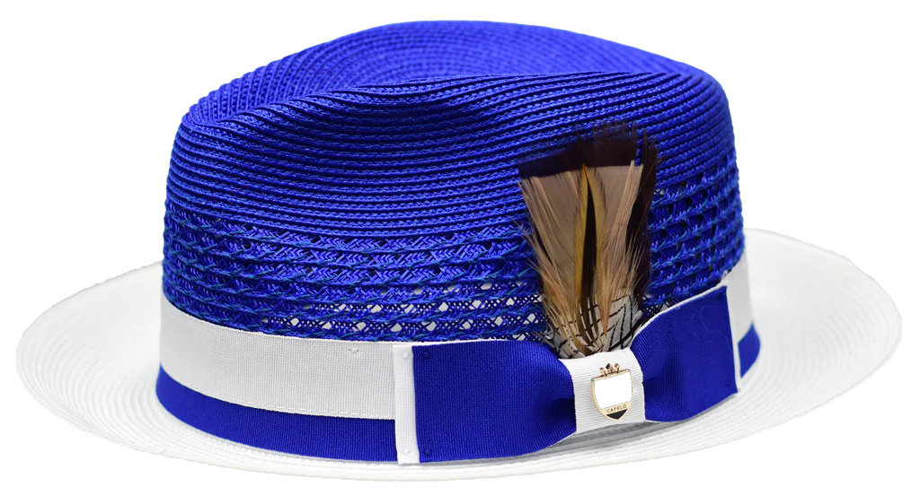 Men's Bruno Capelo Belvedere 2-Tone Straw Style Fedora Hat BD960 Royal/White