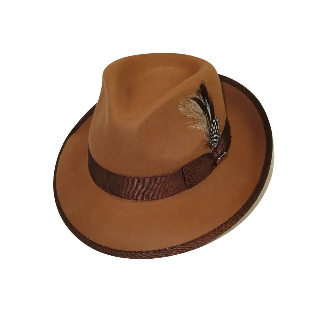 Men BENTLY Hat Australian Wool Fedora Brooks Collection BR722 Camel Brown