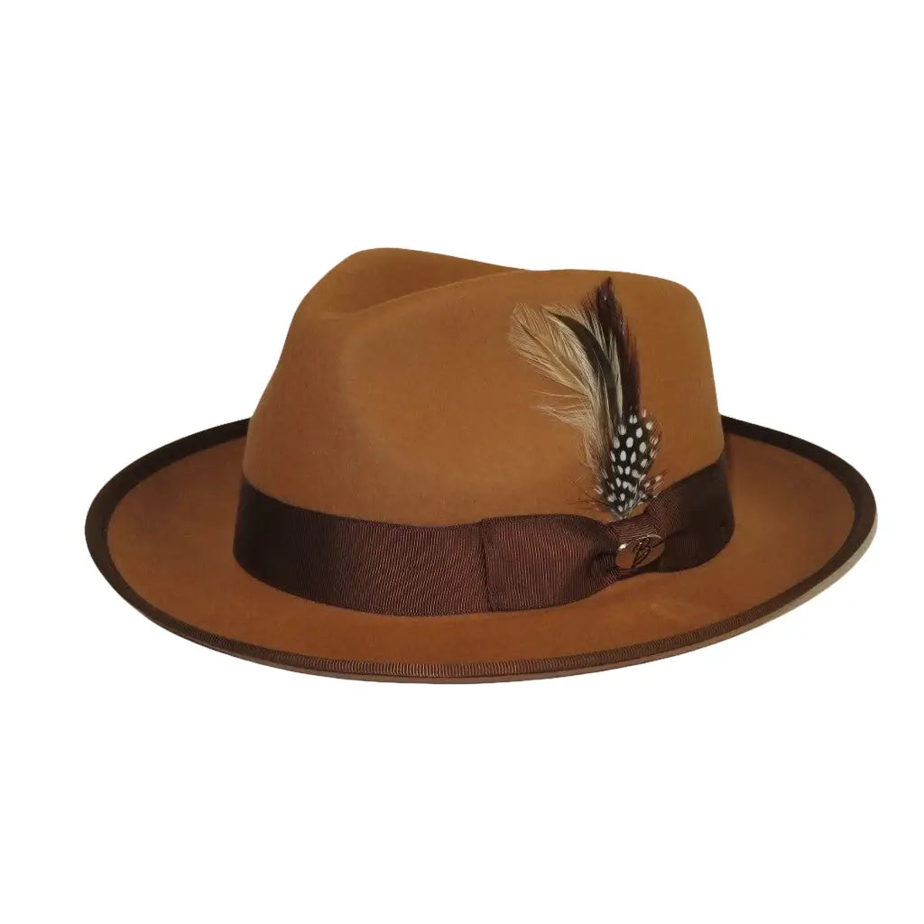 Men BENTLY Hat Australian Wool Fedora Brooks Collection BR722 Camel Brown