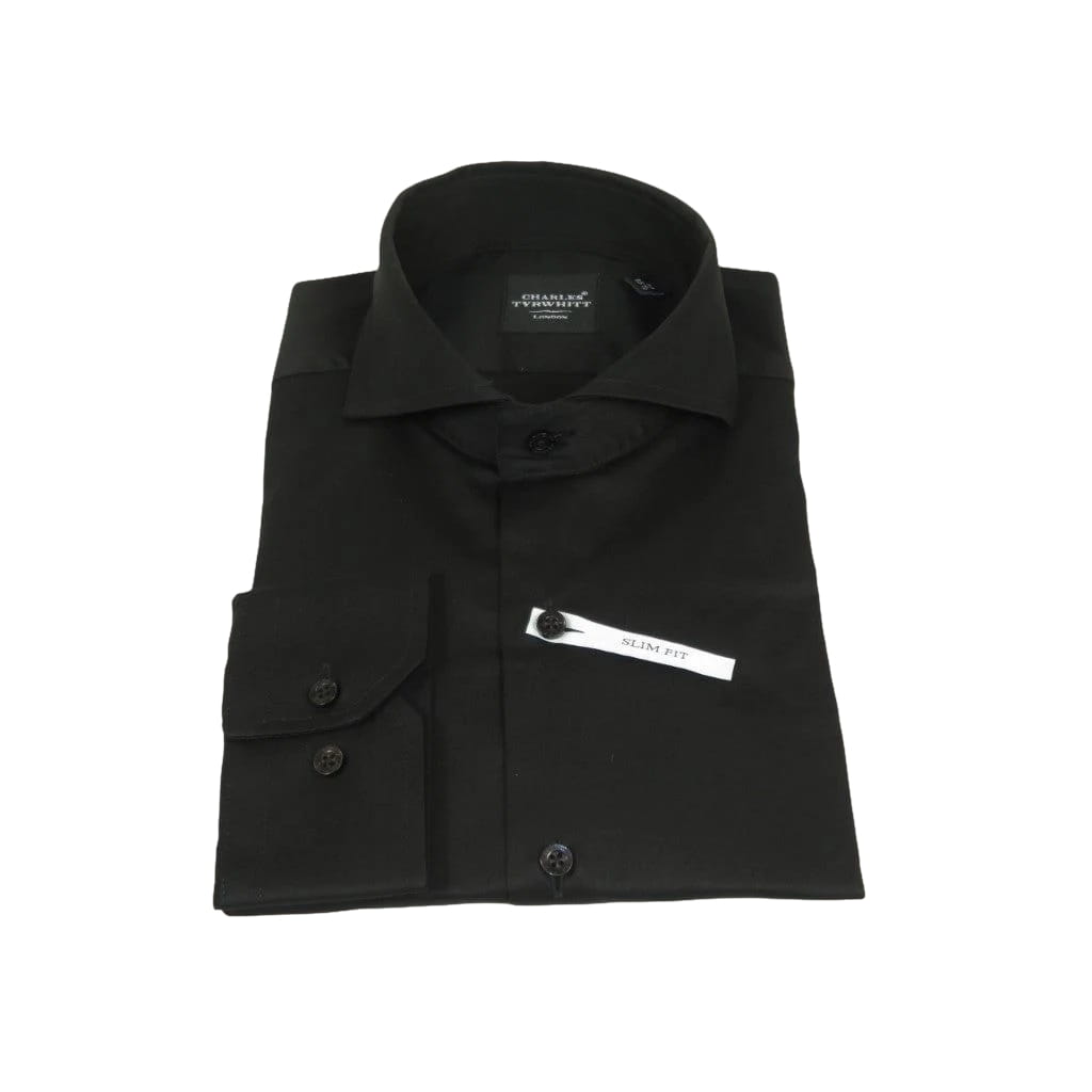 Men's Shirt Charles TYRWHITT 100% Cotton Cut-away Collar CHT-20 Black