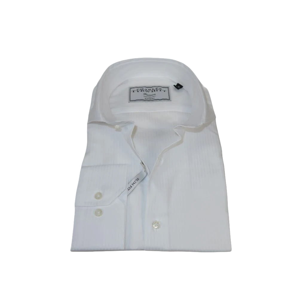 Men's Shirt Charles TYRWHITT 100% Cotton Cut-away Collar CHT-24 White Corded