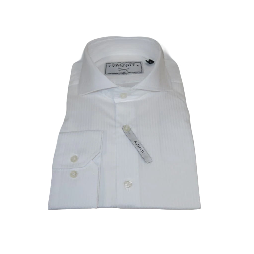 Men's Shirt Charles TYRWHITT 100% Cotton Cut-away Collar CHT-24 White Corded