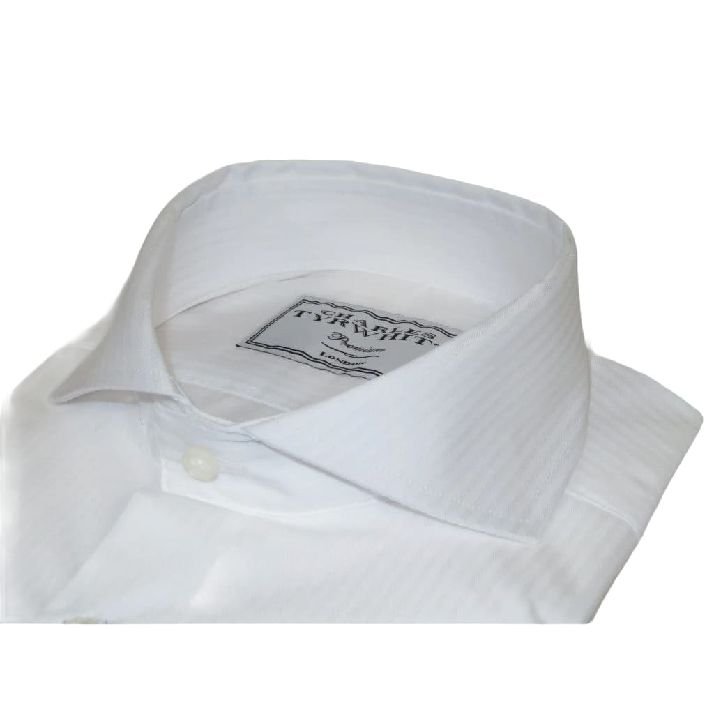 Men's Shirt Charles TYRWHITT 100% Cotton Cut-away Collar CHT-24 White Corded