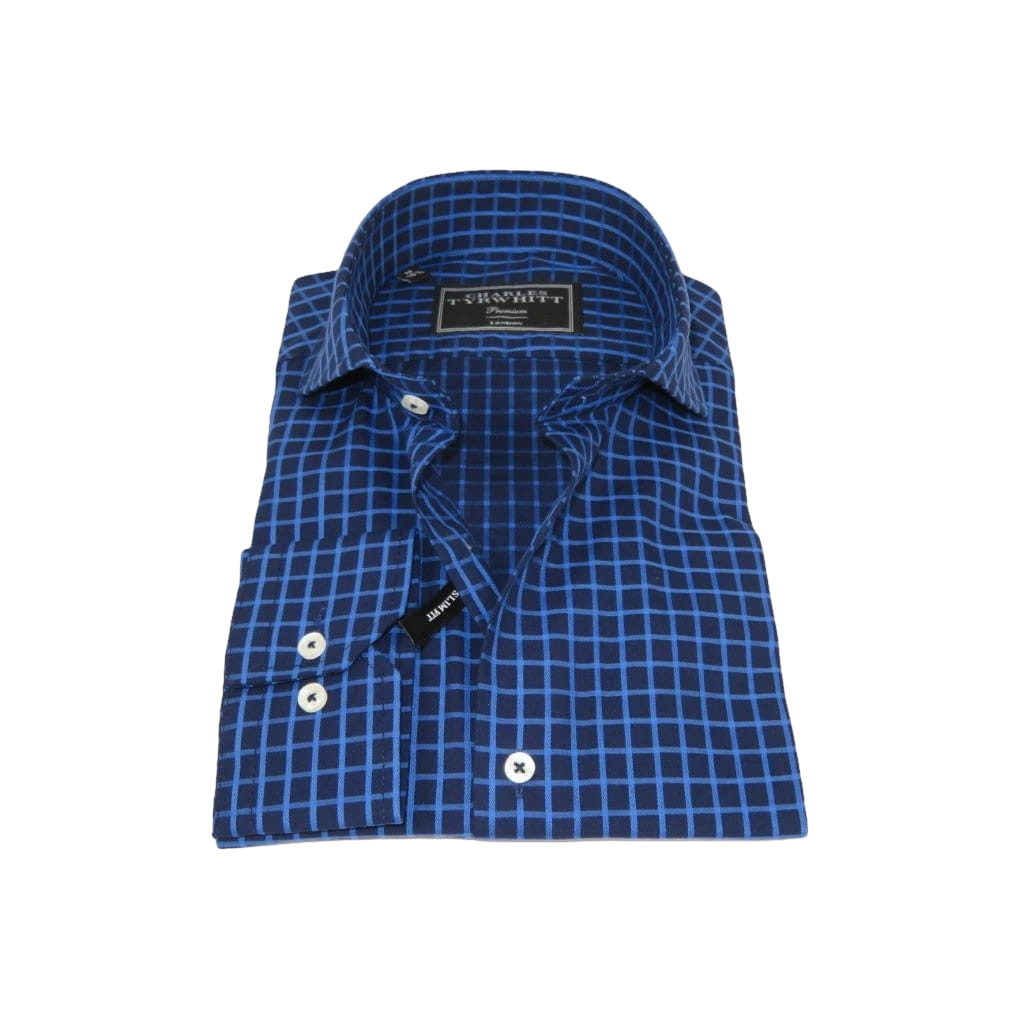 Men's Shirt Charles TYRWHITT 100% Cotton Cut-away Collar CHT-25 Navy Checker