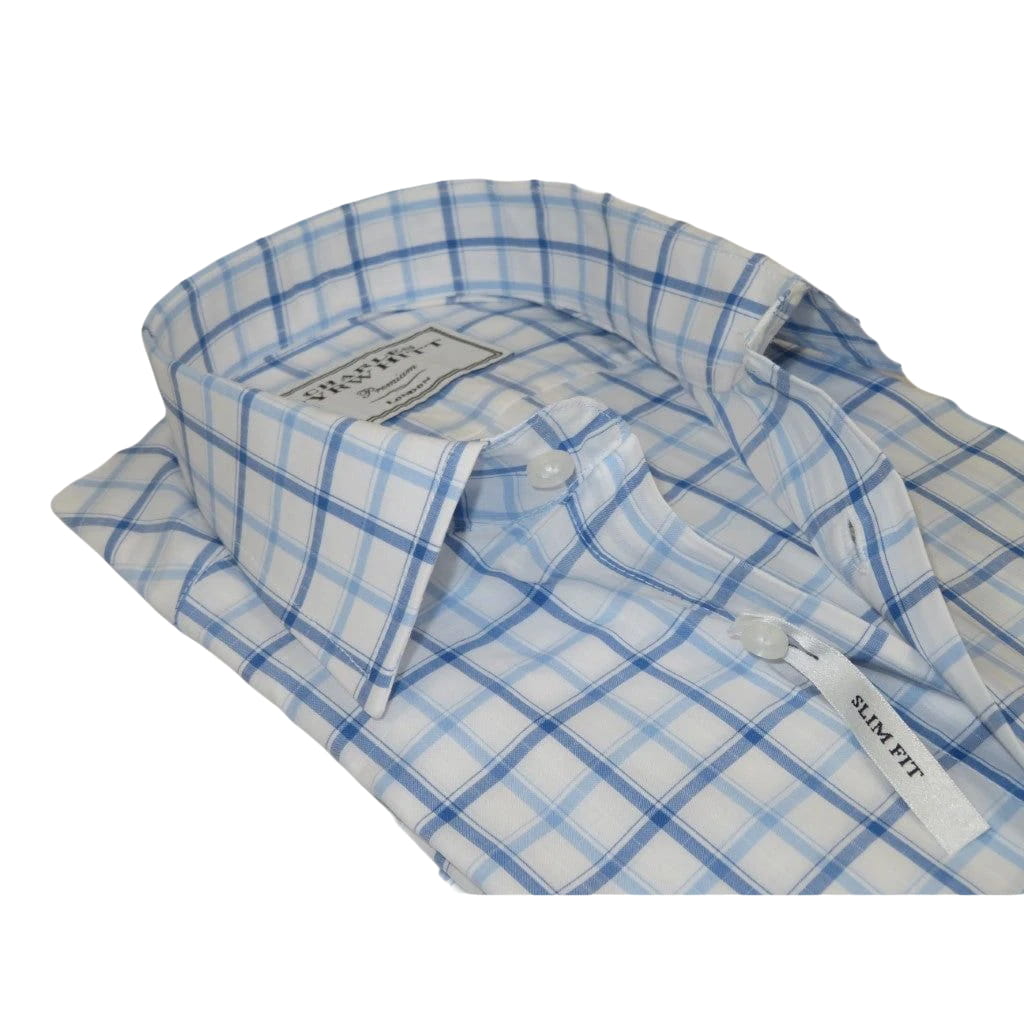 Men's Shirt Charles TYRWHITT Turkey 100% Cotton French Cuffs CHT-5 Blue Plaid