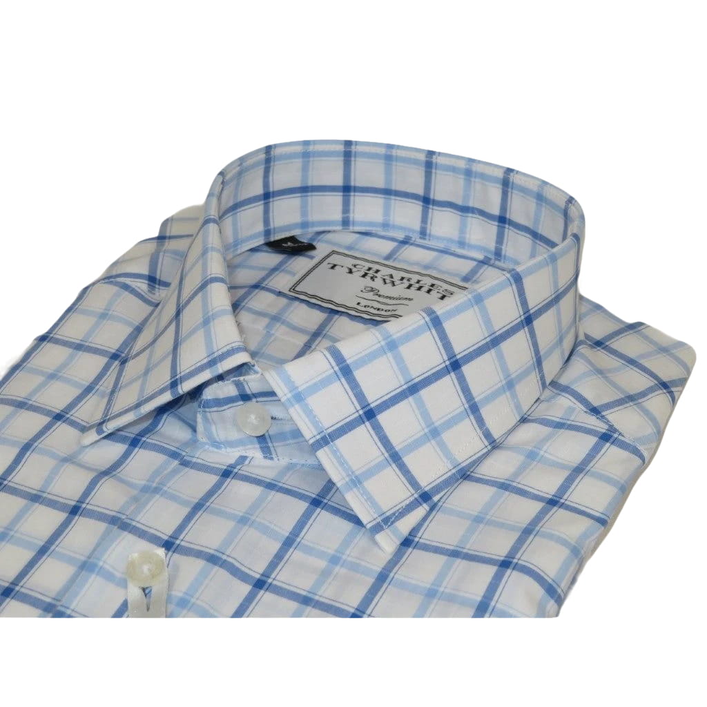 Men's Shirt Charles TYRWHITT Turkey 100% Cotton French Cuffs CHT-5 Blue Plaid