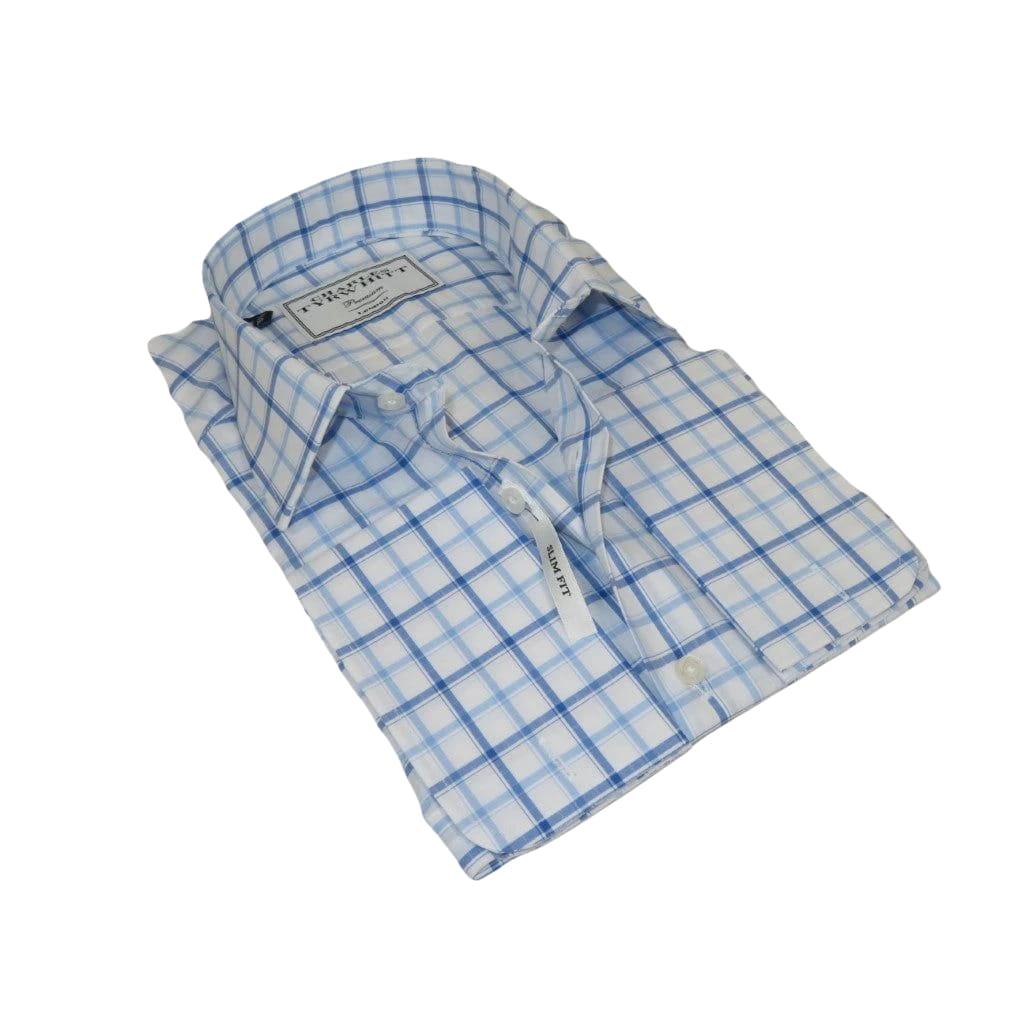 Men's Shirt Charles TYRWHITT Turkey 100% Cotton French Cuffs CHT-5 Blue Plaid