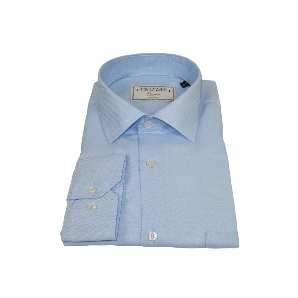 Men's Dress Shirt Charles TYRWHITT Turkey 100% Cotton CHT-17 Blue Pique