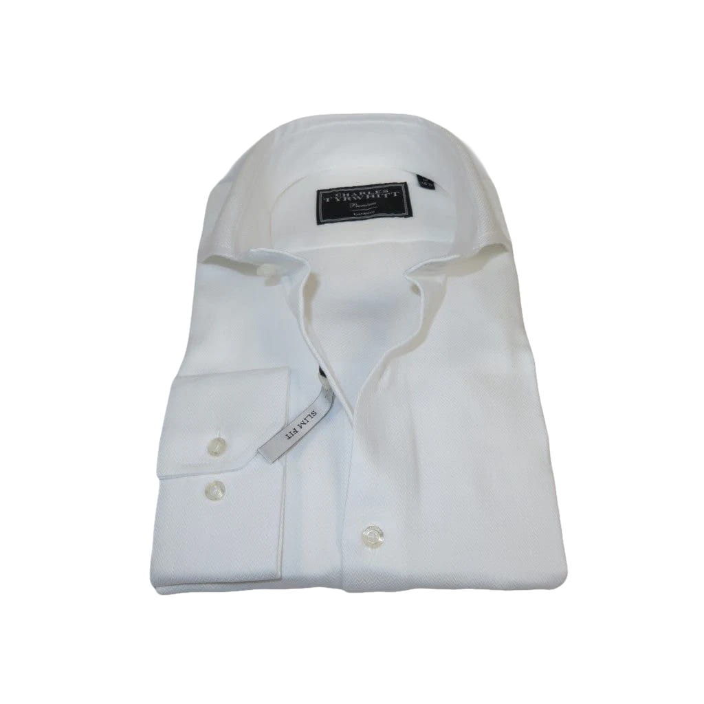 Men's Shirt Charles TYRWHITT 100% Cotton Cut-away Collar CHT-23 White Pique