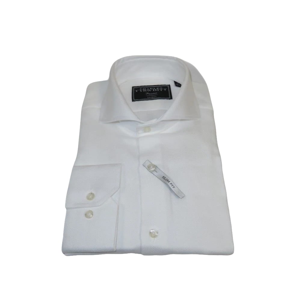 Men's Shirt Charles TYRWHITT 100% Cotton Cut-away Collar CHT-23 White Pique