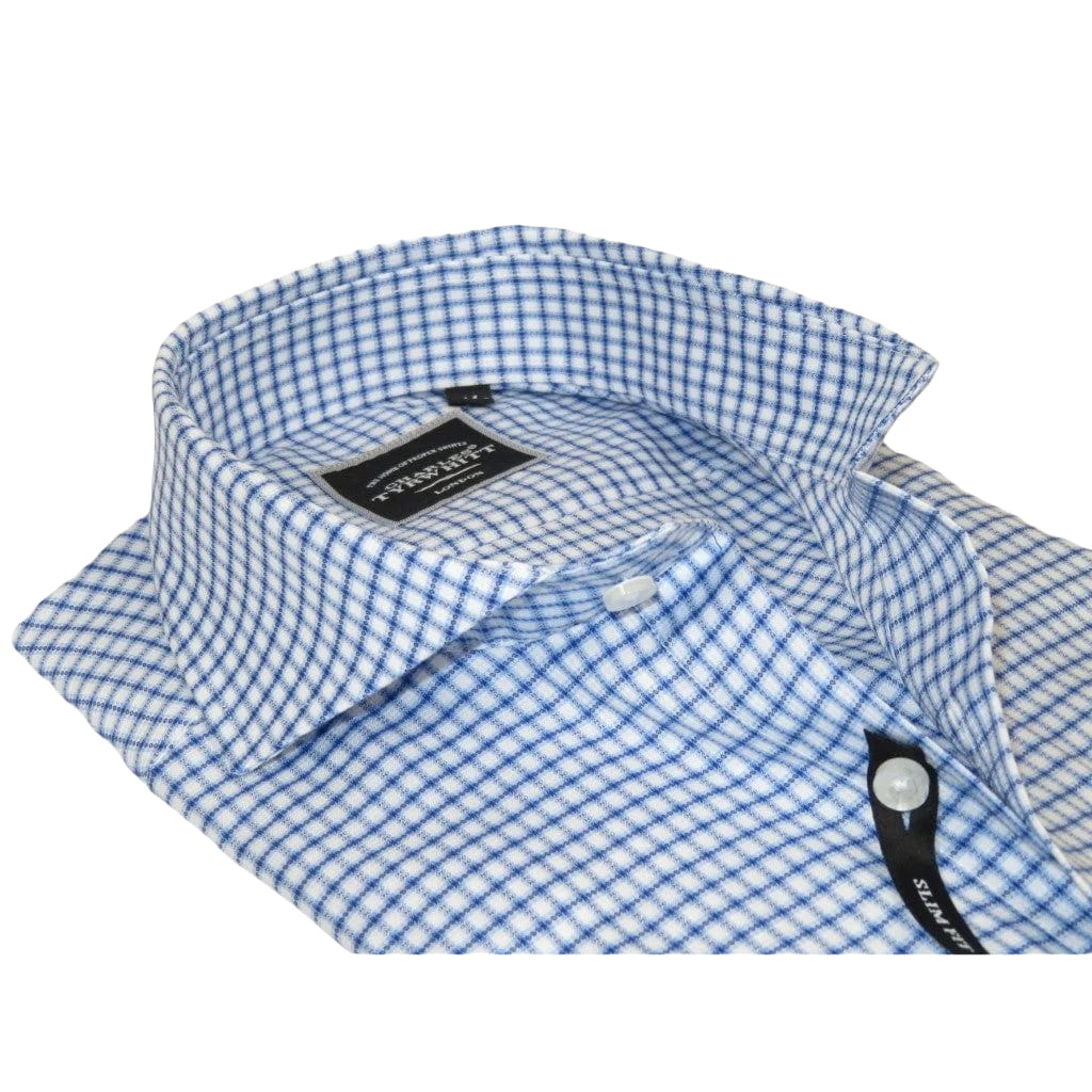 Men's Shirt Charles TYRWHITT 100% Cotton Cut-away Collar CHT-26 Blue Checker
