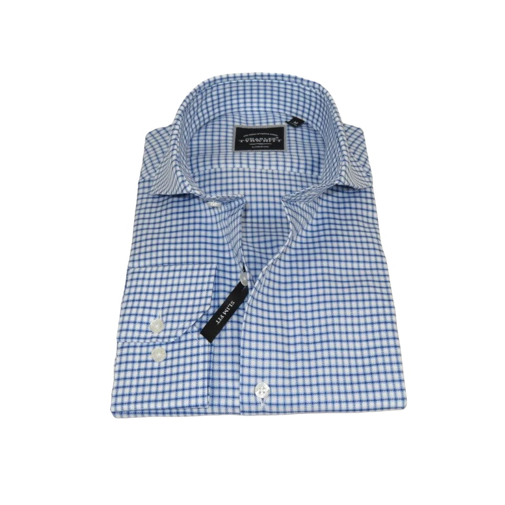 Men's Shirt Charles TYRWHITT 100% Cotton Cut-away Collar CHT-26 Blue Checker
