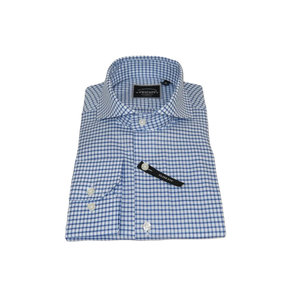 Men's Shirt Charles TYRWHITT 100% Cotton Cut-away Collar CHT-26 Blue Checker