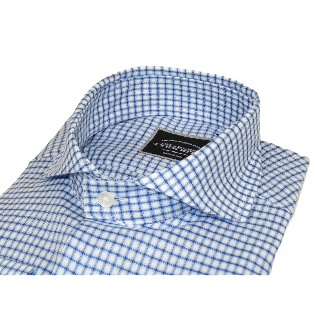 Men's Shirt Charles TYRWHITT 100% Cotton Cut-away Collar CHT-26 Blue Checker