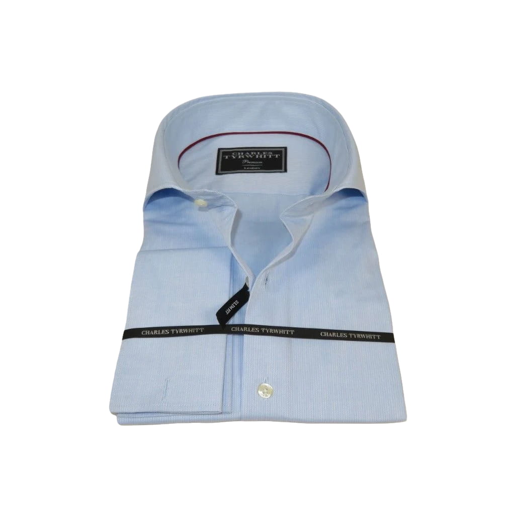 Men's Shirt Charles TYRWHITT Turkey 100% Cotton Cut-away Collar CHT-28 Blue