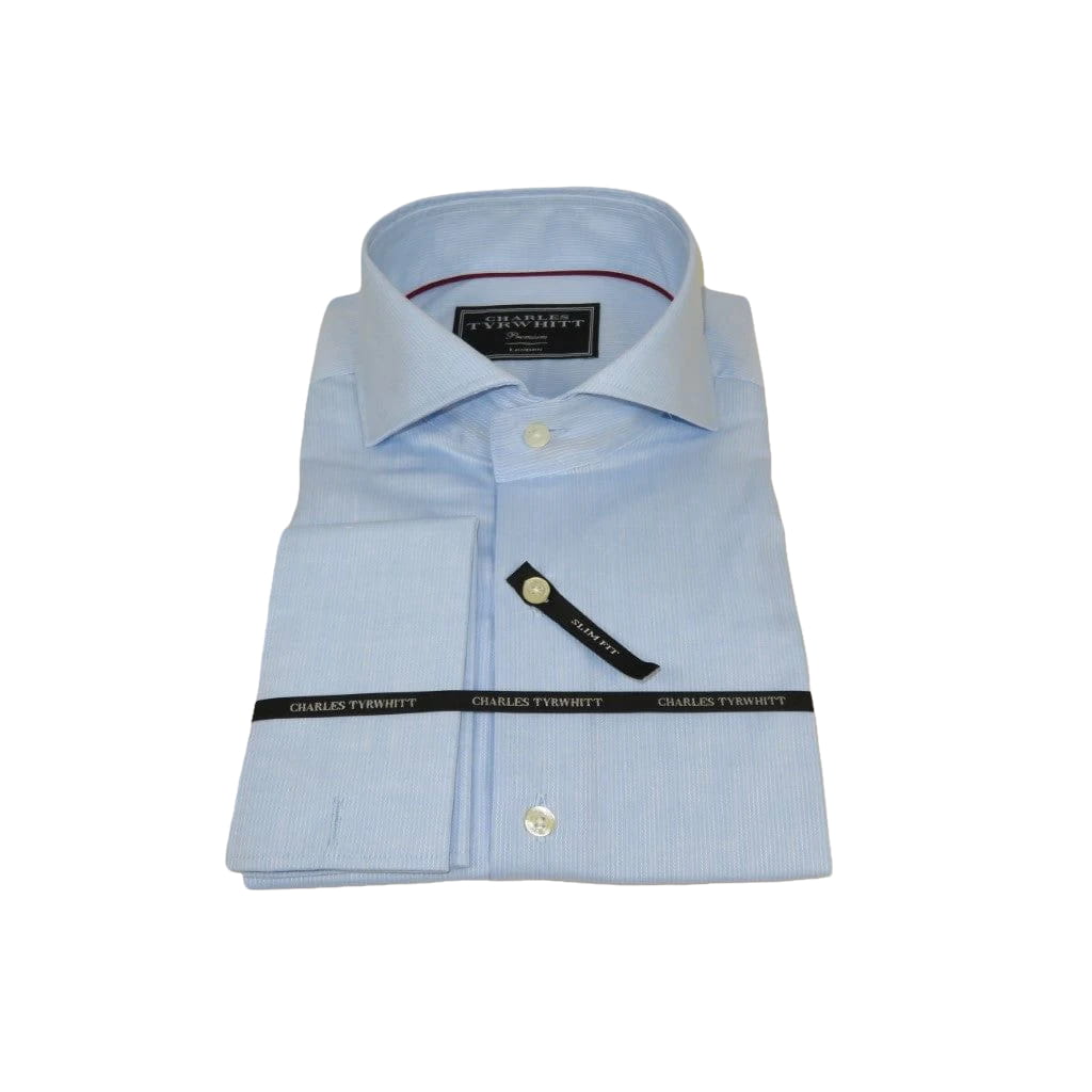 Men's Shirt Charles TYRWHITT Turkey 100% Cotton Cut-away Collar CHT-28 Blue