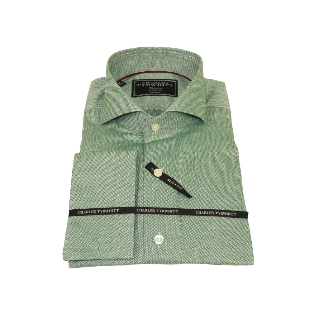Men's Shirt Charles TYRWHITT Turkey 100% Cotton French Cuffs CHT-4 Green