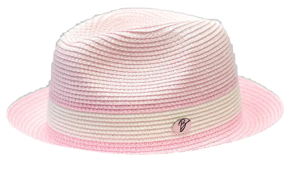 Men's Bently Semi Crushable Fedora Briad Straw Hat Dante DA220 Pink/White