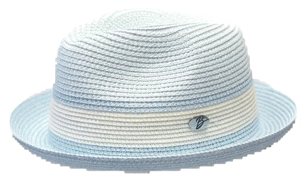 Men's Bently Semi Crushable Fedora Briad Straw Hat Dante DA223 Blue White