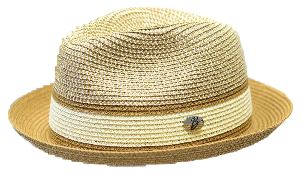 Men's Bently Semi Crushable Fedora Briad Straw Hat Dante DA224 Ivory Cognac