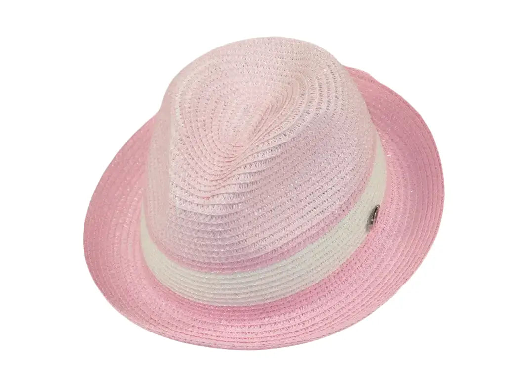 Men's Bently Semi Crushable Fedora Briad Straw Hat Dante DA220 Pink/White