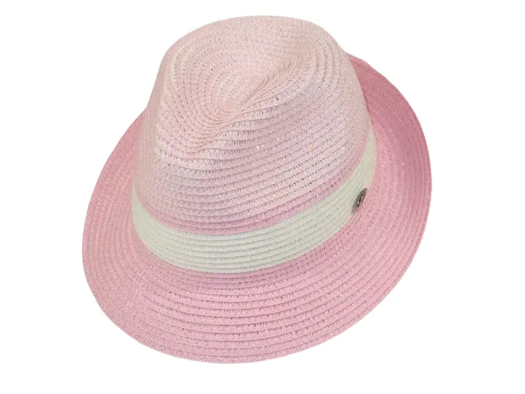 Men's Bently Semi Crushable Fedora Briad Straw Hat Dante DA220 Pink/White