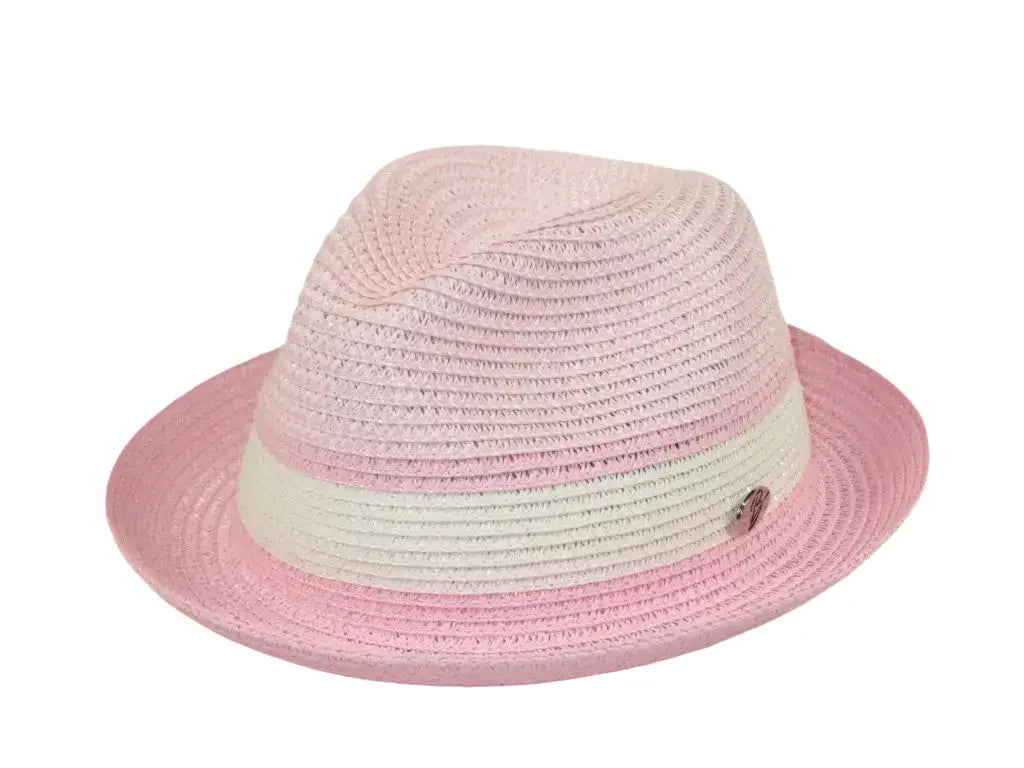 Men's Bently Semi Crushable Fedora Briad Straw Hat Dante DA220 Pink/White