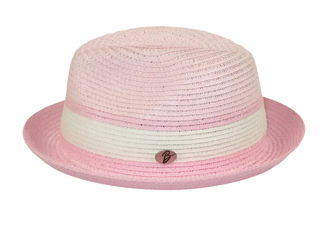 Men's Bently Semi Crushable Fedora Briad Straw Hat Dante DA220 Pink/White