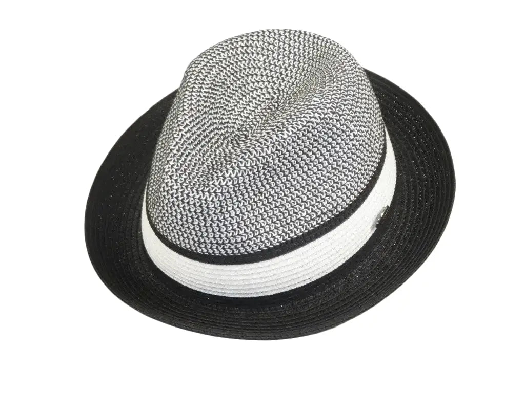 Men's Bently Semi Crushable Fedora Briad Straw Hat Dante DA221 Black White