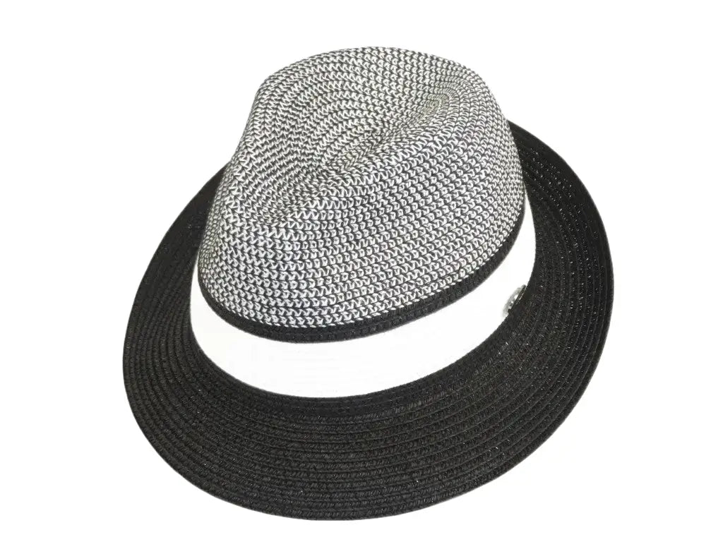 Men's Bently Semi Crushable Fedora Briad Straw Hat Dante DA221 Black White