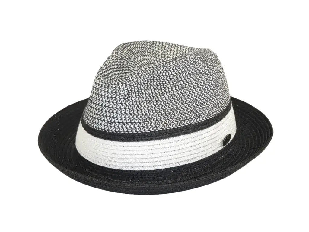 Men's Bently Semi Crushable Fedora Briad Straw Hat Dante DA221 Black White