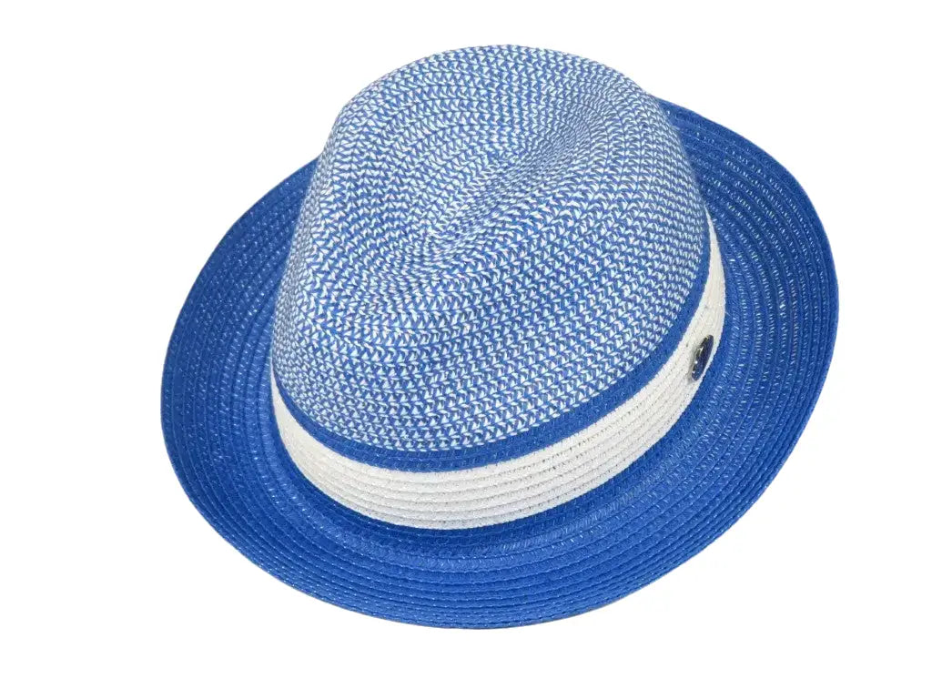 Men's Bently Semi Crushable Fedora Briad Straw Hat Dante DA222 Royal White