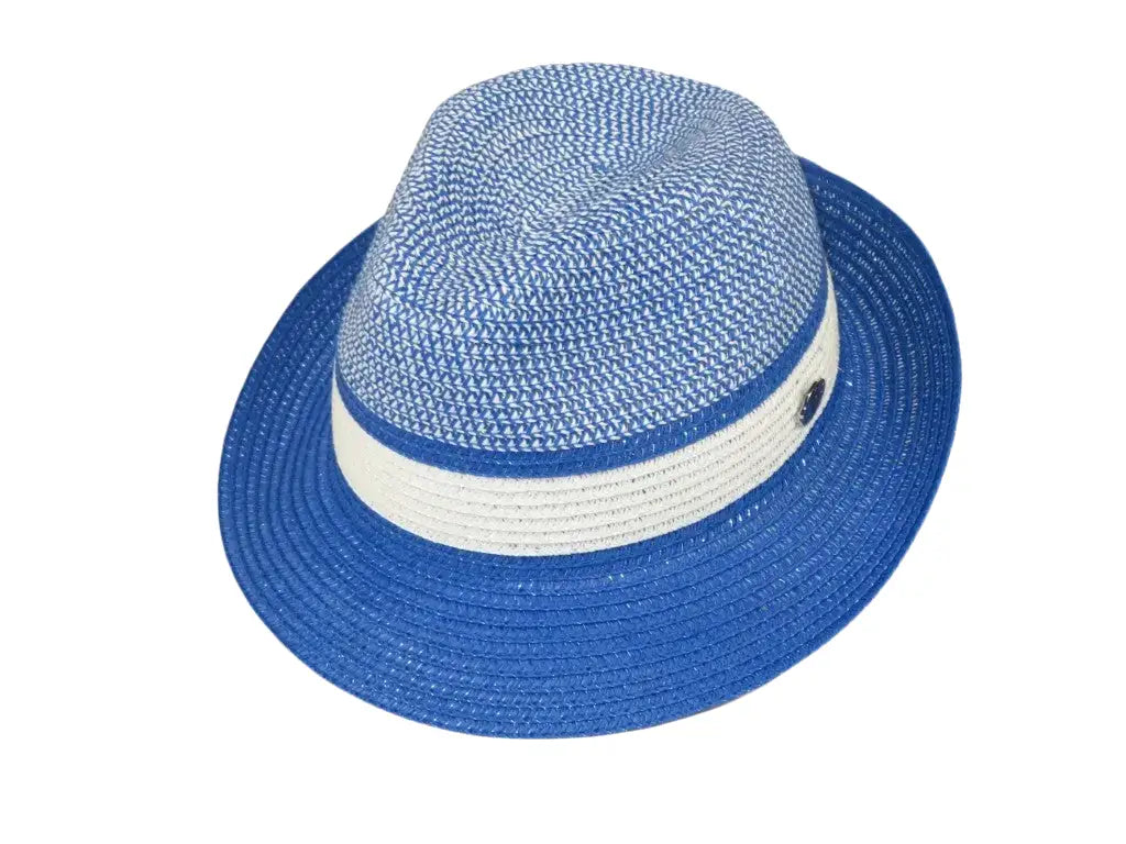 Men's Bently Semi Crushable Fedora Briad Straw Hat Dante DA222 Royal White