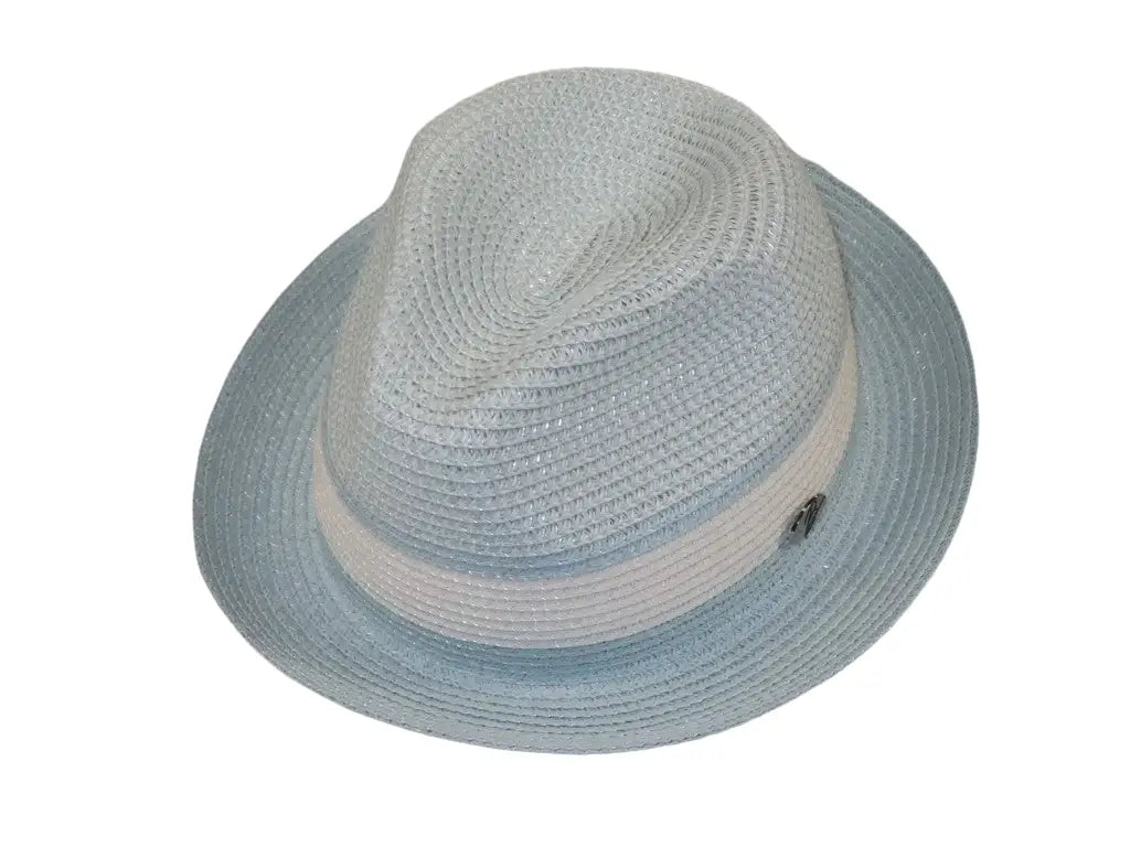 Men's Bently Semi Crushable Fedora Briad Straw Hat Dante DA223 Blue White