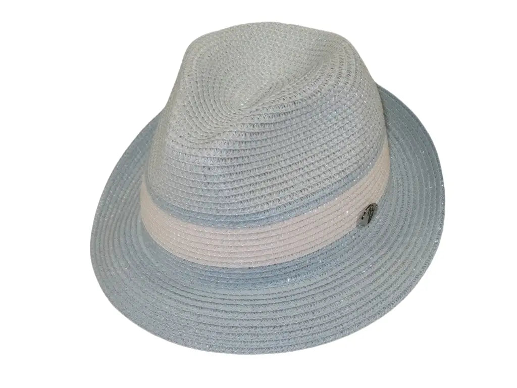 Men's Bently Semi Crushable Fedora Briad Straw Hat Dante DA223 Blue White