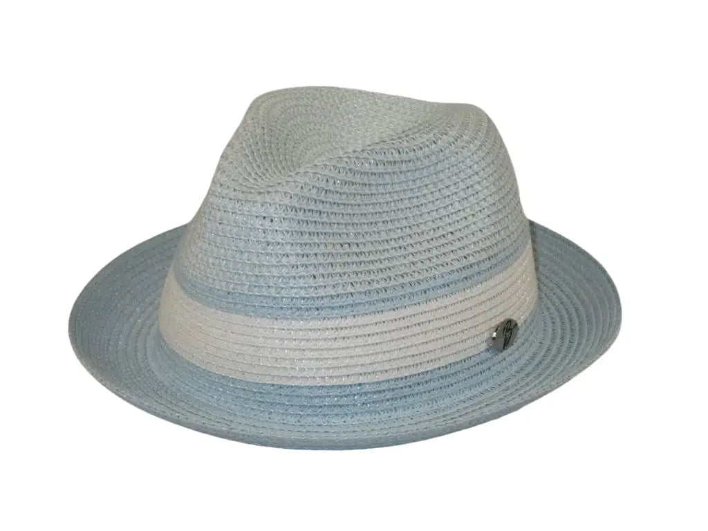 Men's Bently Semi Crushable Fedora Briad Straw Hat Dante DA223 Blue White