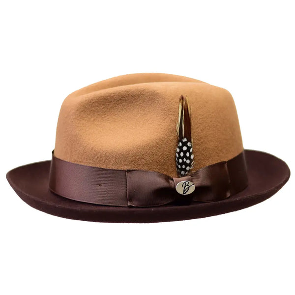 Men BENTLY Hat Australian Wool Fedora Damien Collection DM752 Camel/Brown