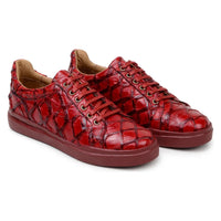 Belvedere Kingstone Genuine Pirarucu Leather Lace Up Sneakers Red Br02