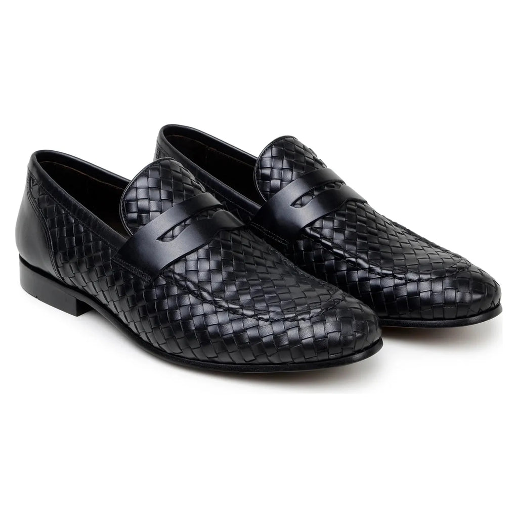 Belvedere Luca Italian Leather Penny Loafer Slip On Shoes Black