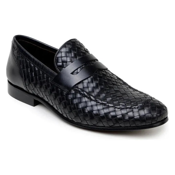 Belvedere Luca Italian Leather Penny Loafer Slip On Shoes Black