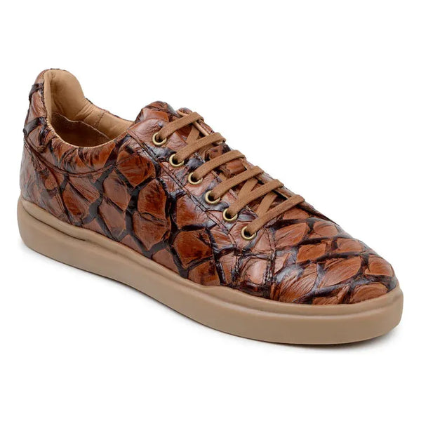 Belvedere Kingstone Genuine Pirarucu Leather Lace Up Sneakers Ant. Almond Br02