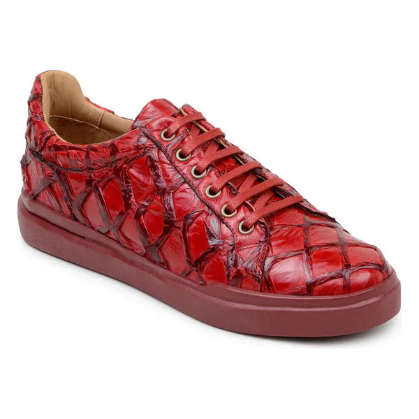 Belvedere Kingstone Genuine Pirarucu Leather Lace Up Sneakers Red Br02