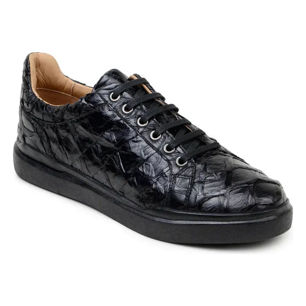 Belvedere Kingstone Genuine Pirarucu Leather Lace Up Sneakers Black Br02