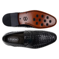 Belvedere Luca Italian Leather Penny Loafer Slip On Shoes Black