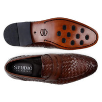 Belvedere Luca Italian Leather Penny Loafer Slip On Shoes Ant. Tan