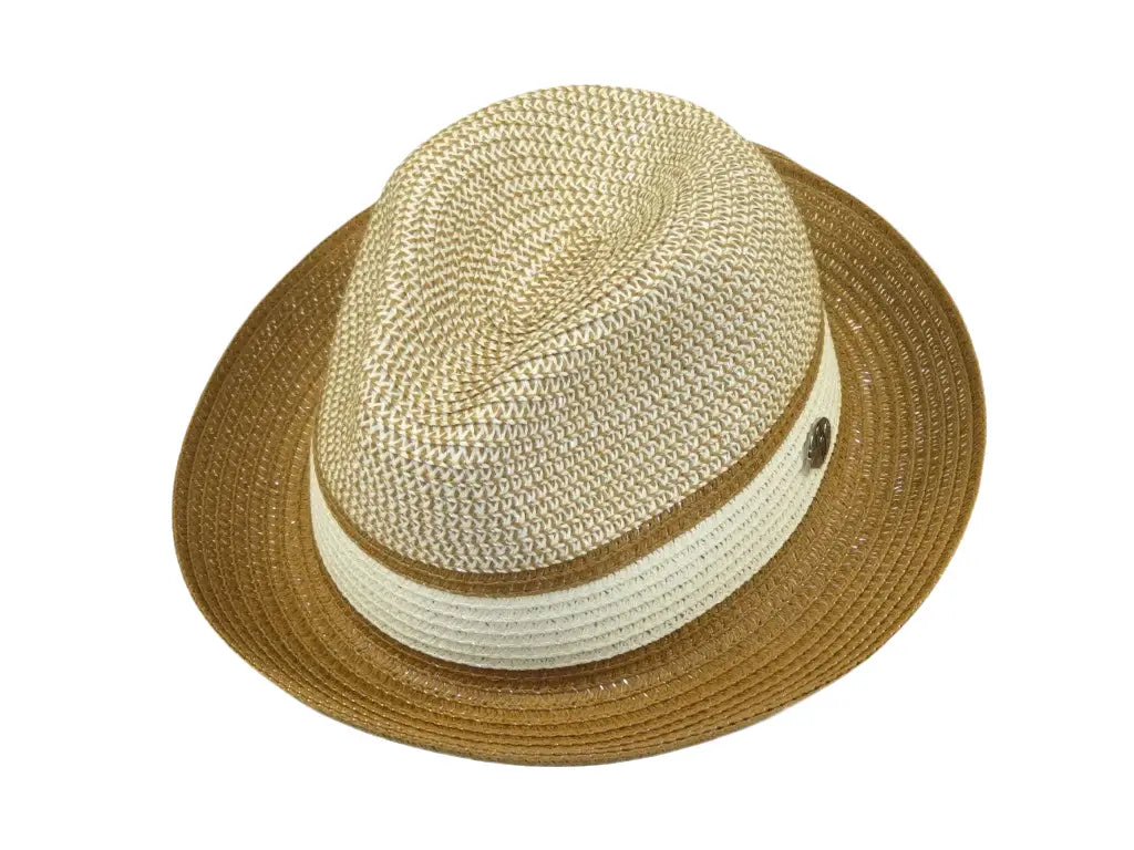 Men's Bently Semi Crushable Fedora Briad Straw Hat Dante DA224 Ivory Cognac