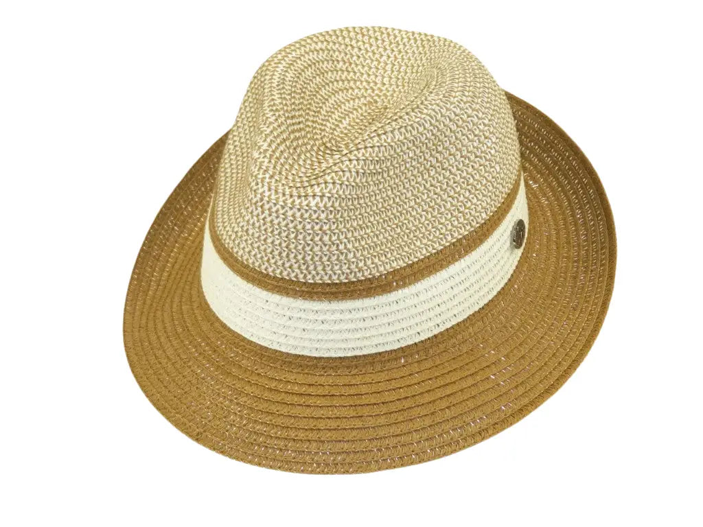Men's Bently Semi Crushable Fedora Briad Straw Hat Dante DA224 Ivory Cognac