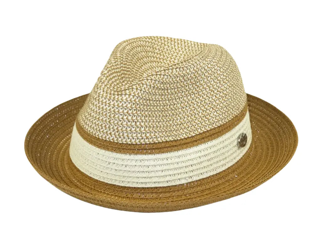 Men's Bently Semi Crushable Fedora Briad Straw Hat Dante DA224 Ivory Cognac